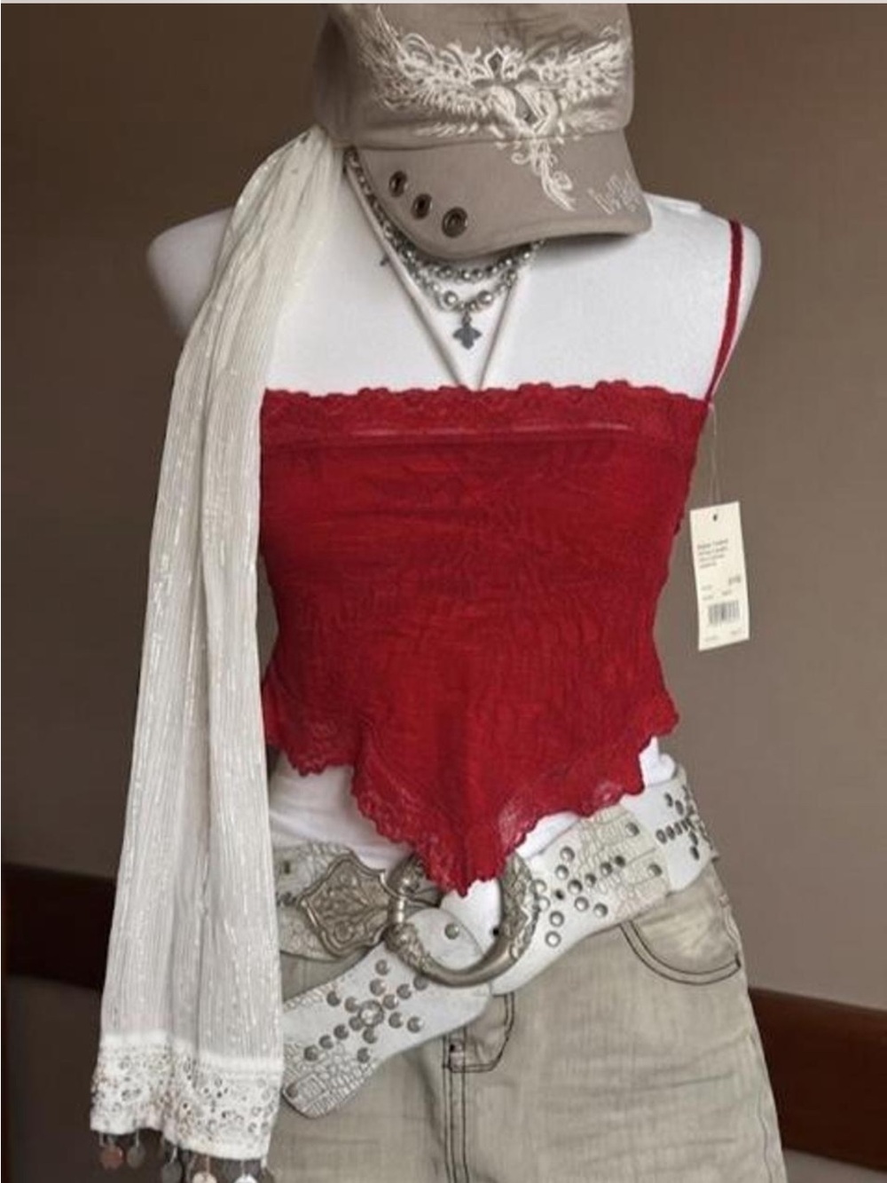 Arianne Red Lace-Trim Cami